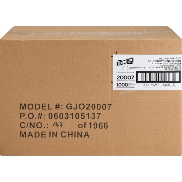 Genuine Joe Individually Wrapped Spoon - White, 1000PK GJO20007 - main
