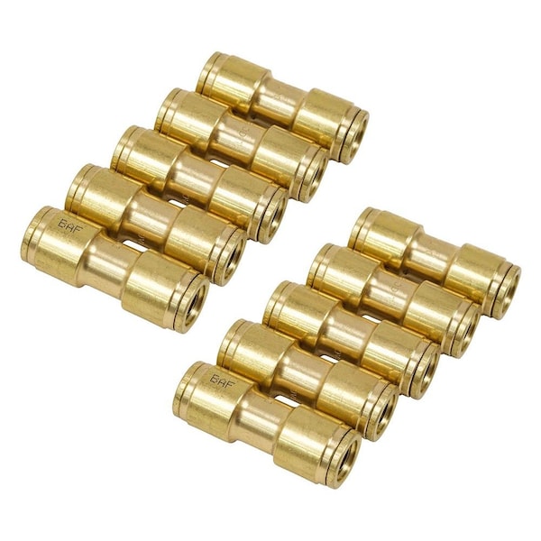 Mytee Products DOT Union Connector Brass Push-Lock Air Brake Fitting 3/8 in Tube OD, (Set of 10pcs), 2PK MP-ABF-UNION38x2 - main