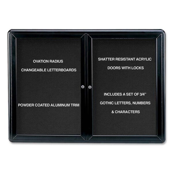 Ghent Ovation Letter Board - Indoor - 2 Door - Black w/Black Frame - 47"W x 34"H OVK2-BBK - main