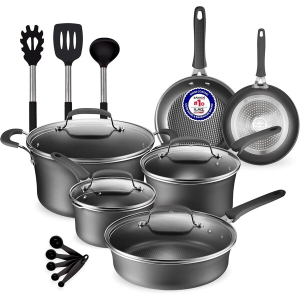 Bakken-Swiss 14-Piece Pots and Pans Set, Non-Stick, with Lids, Skillet Pans, Gas, Electric, Induction, Black BKCWL14B - main
