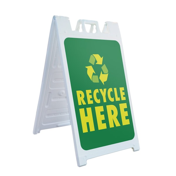 Signmission Recycle Here, A-Frame & 2 Decals Installed, Heavy-Duty Plastic Frame SBHD-D-2436-30419 - main