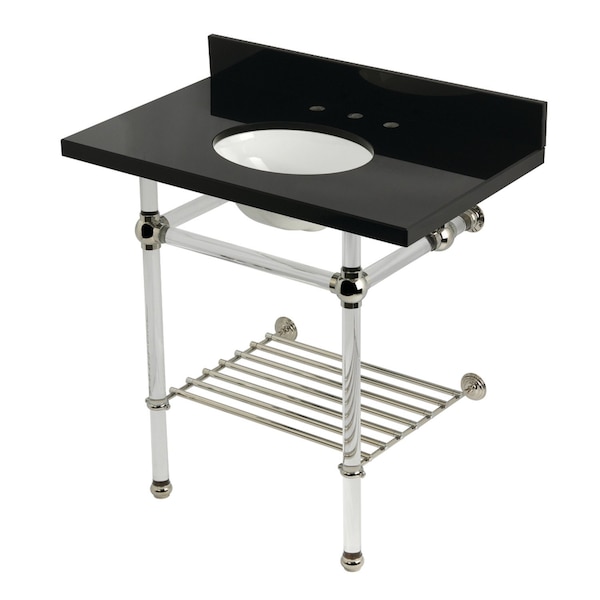 Kingston Brass 36-Inch Black Granite Console Sink with Acrylic Legs and Shelf, 8-Inch, 3-Hole KVPK36KAB6 - main