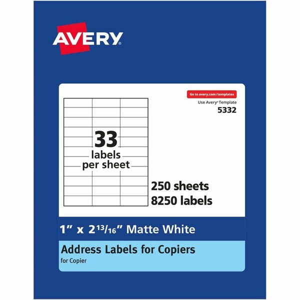Avery Dennison Avery, COPIER MAILING LABELS, COPIERS, 1 X 2.81, WHITE, 33/SHEET, 250PK 5332 - main