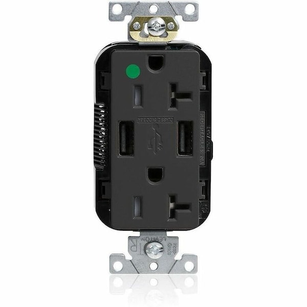 Leviton Lev-Lok HG/TR Dup USB A-A 20A 125V Blk M58AA-HGE - main