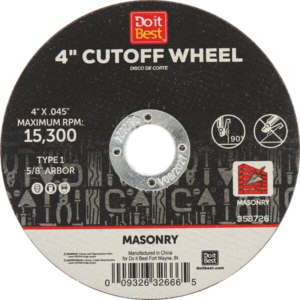 Do It Best Type 1 4'' x 1/16'' x 5/8'' Masonry Cut-Off Wheel TK-CW-002 - main