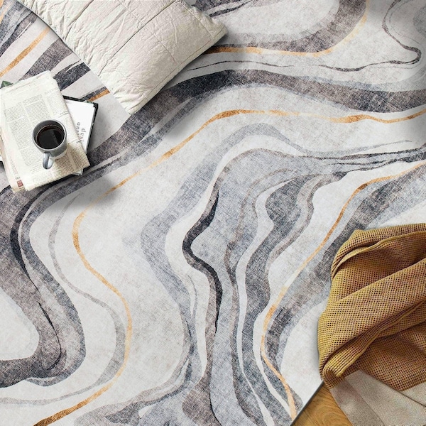 World Rug Gallery Contemporary Marble Washable Non Slip Area Rug 2 ft x 4 ft Gray WR80GRAY2X4 - main