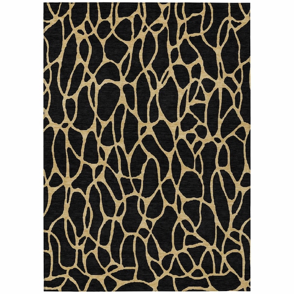 Homeroots 8' X 10' Black And Gold Geometric Washable Indoor Outdoor Area Rug 599181 - main