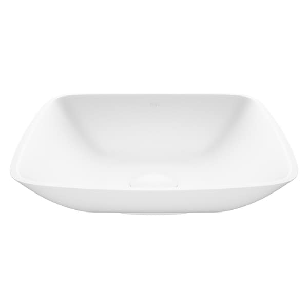 Vigo Hyacinth Modern White Matte Stone 14 in. L x 14 in. W x 4 in. H Square Vessel Bathroom Sink VG04009 - main