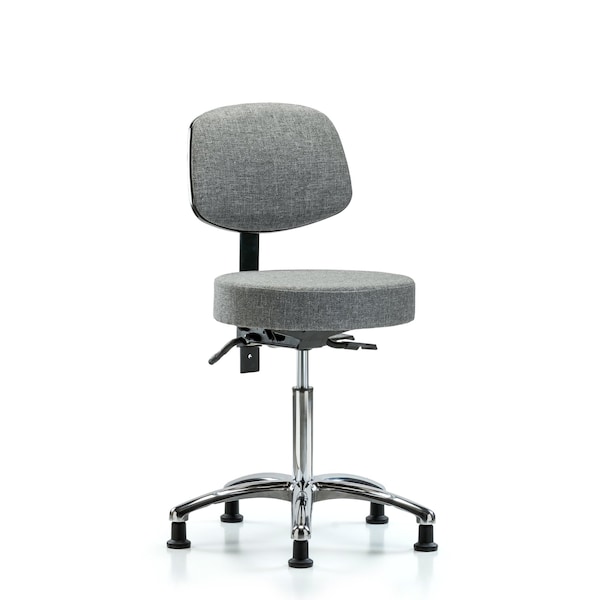 Blue Ridge Ergonomics Rutledge Fab Stool with Back Chrome - Med Bench Height with Seat Tilt and Stat Glides in Gray Fab BR-FMBST-CR-T1-NF-RG-F44 - main