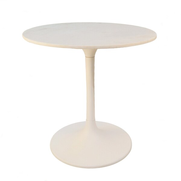 Homeroots 30" White Rounded Marble And Iron Pedestal Base Dining Table 517848 - main