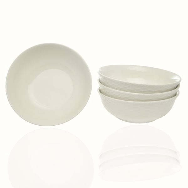 Homeroots White Four Piece Round Weave Stoneware Service For Four Bowl Set 483500 - main