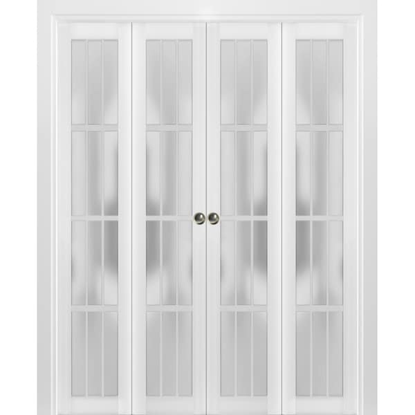 Sartodoors Sliding Closet Double Bi-fold Doors, Felicia 3312 White Silk with Frosted Glass, Sturdy Tracks Mol FELICIA3312DBF-WS-96 x 84 (4* 24x84) - main