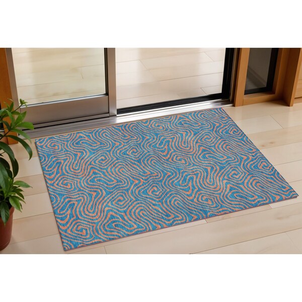 Homeroots 3' X 5' Teal Blue And Pink Abstract Washable Indoor Outdoor Area Rug 599838 - main