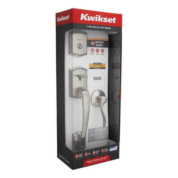 Kwikset Single Cylinder Exterior Handleset, Tustin Lever Trim, SmartKey, RCAL Latch, Satin Nickel Finish CP818PTHTNL-15S - main