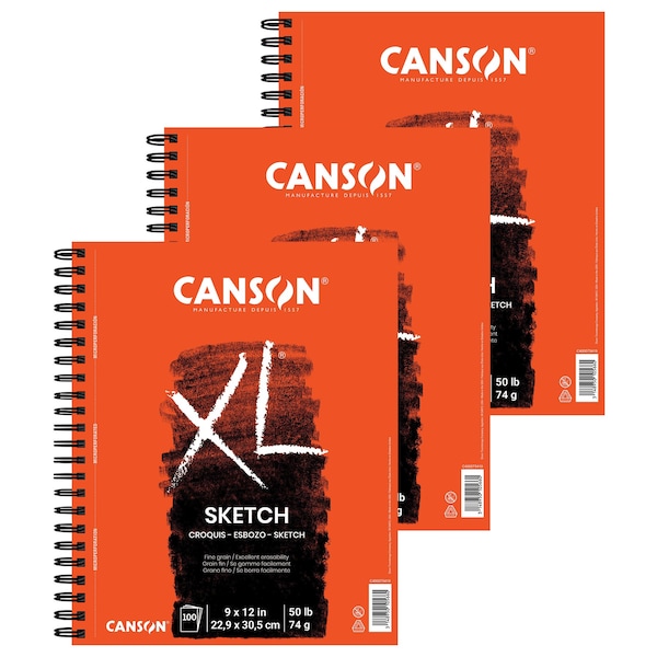 Canson XL Series Sketch Pad, Side Wire Binding, 100 Sheet, 9x12 inch, 3PK C400061860-03 - main