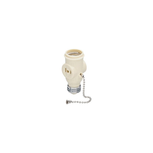 Pass & Seymour Lamp Holder/Outlet Adapter, 250 W, 2-Outlet, Ivory 1406ICC10 - main