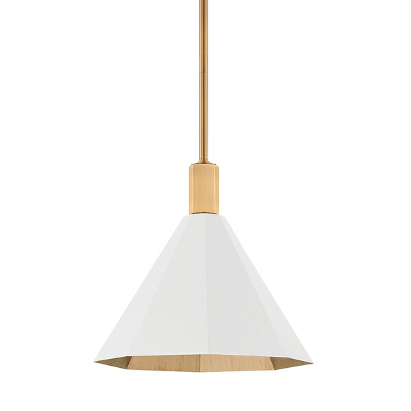 Troy Lighting Huntley 1 Light Pendant 15 In. Patina Brass/White F8315-PBR/SWH - main