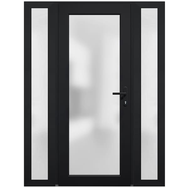 Vdomdoors Front Exterior Prehung FiberGlass Door Frosted Glass / Manux 8102 Matte Black / 2 Sidelight Exterio MANUX8102EXD-BLK-W14+36+14 x H80-LH - main