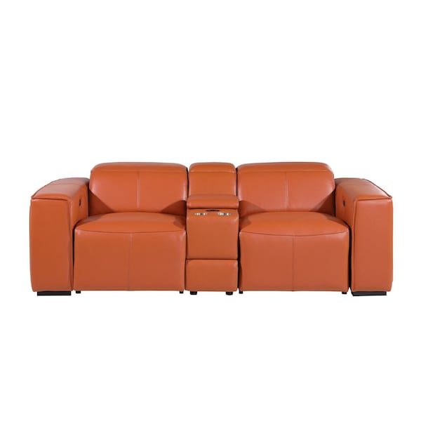 Homeroots 90in Orange and Brown Italian Leather Power Reclining Loveseat With Storage 720555 - main