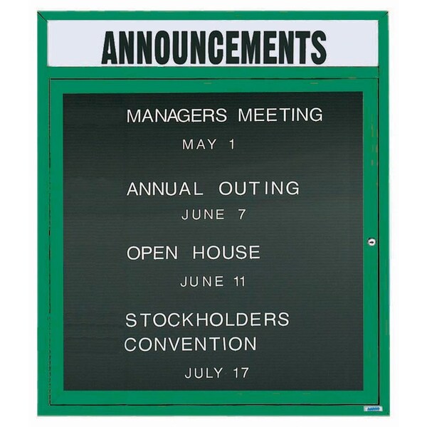 Aarco Enclosed Letter Board Directory w/ Powder Coated Green Aluminum Frame and Header, 36''Hx30''W, 1 Door ADC3630HG - main