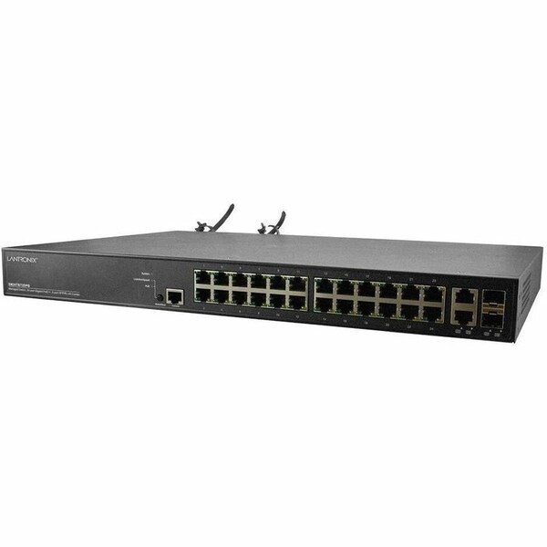 Transition Networks Managed PoE+ Switch, 24-port 10/100/1000Base-T PoE+ and 2 100/1000 SFP/RJ-45 Combo port, SM24TBT2DPB-NA - main