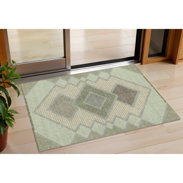 Homeroots 3' X 5' Green Gray And Taupe Geometric Washable Indoor Outdoor Area Rug 631909 - main