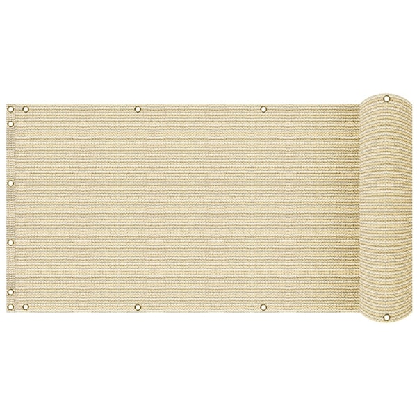 Wrightmaster 3 ft. x 15 ft. Beige Balcony Privacy Fence Screen with UV Blockage for Balcony Porch Patio Deck Yard ZR-0315TN - main