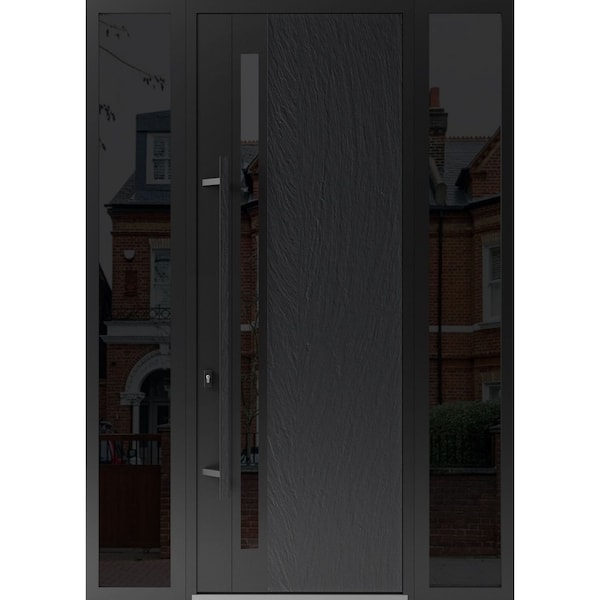 Vdomdoors Steel Door Dekton 0163 Ardesia Nero 96”/ 2 Side Exterior Windows Sidelites/ Entry Door Painted W1 DEKTON0163EXD-ARD-W14+36+14xH96-RH-I - main
