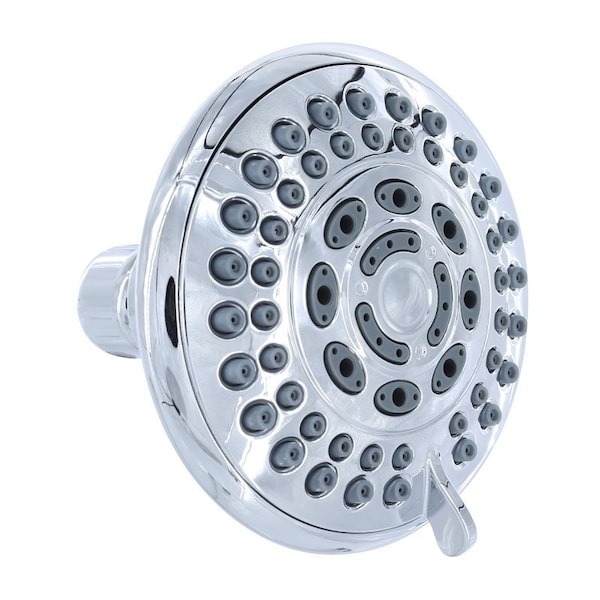 Danco Fixed Showerhead, Round, 1.8 gpm, 1/2 in Connection, 5-Spray Function, Plastic, Chrome, 4.13 in Dia 12017 - main