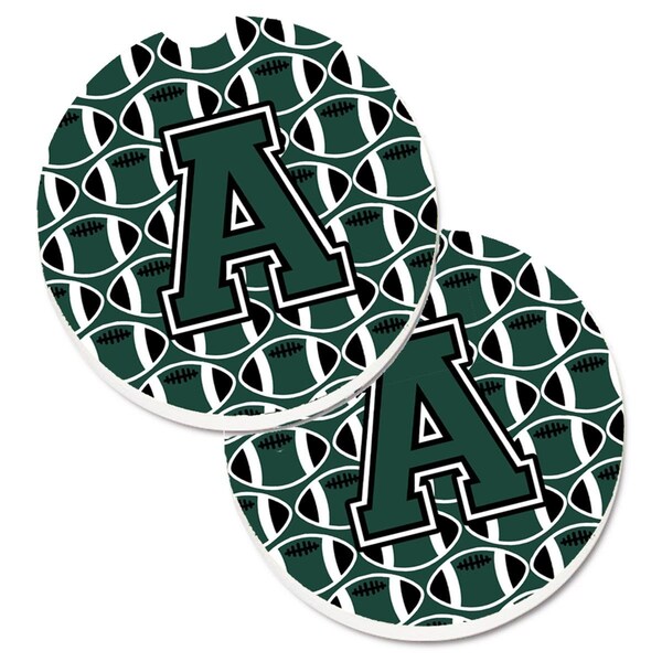 Carolines Treasures Letter A Football Green and White Set of 2 Cup Holder Car Coaster CJ1071-ACARC - main