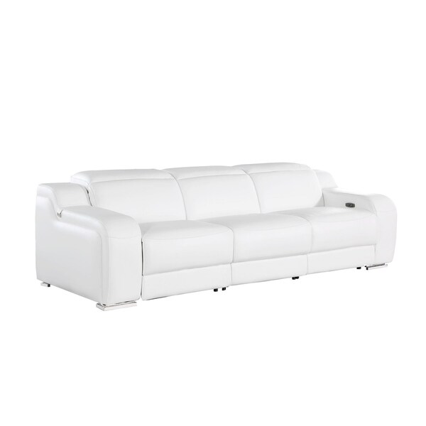 Homeroots 100" White Italian Leather Reclining USB Sofa 632867 - main