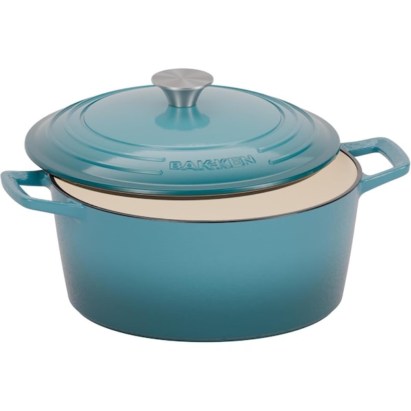 Bakkenmaster Bakken 6QT Enameled Cast Iron Dutch Oven, Bread, Braising & Roasting, Oven Safe, Teal BAKASDO6TL - main