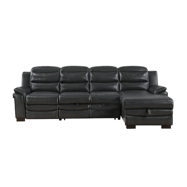 Homeroots 111" Charcoal Polyester Blend Sleeper USB Sleeper Sofa And Toss Pillow With Black Legs 559223 - main