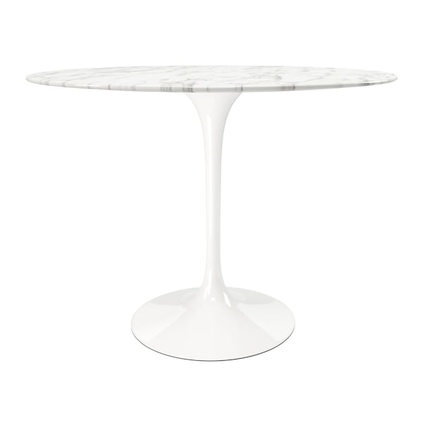 Homeroots 40" White Rounded Stone And Metal Pedestal Base Dining Table 520844 - main
