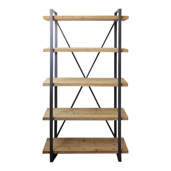 Homeroots Natural Metal and Wood Five Tier Bookcase 517715 - main