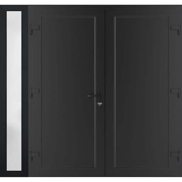 Vdomdoors Front Exterior Prehung Metal-Plastic Double Doors / MANUX 8111 Matte Black / Sidelite Exterior Wind MANUX8111DEXD-BLK-RH-W72+12xH80 - main