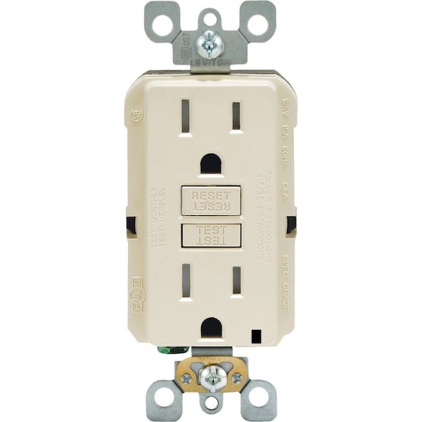 Leviton SmartlockPro Self-Test 15A Light Almond Residential Grade Tamper Resistant 5-15R GFCI Outlet R16-GFTR1-0KT - main