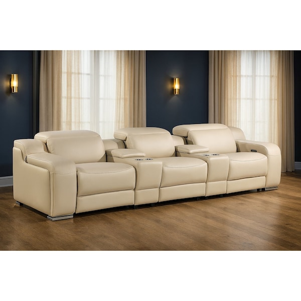 Homeroots 129" Beige Italian Leather Reclining USB Sofa 632881 - main