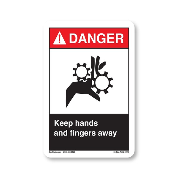 Signmission OSHA Sign, Keep Hands And Fingers Away, Size: 10in X 7in Aluminum Sign, 7" W, 10" L, Landscape OS-CL-A-710-L-19971 - main