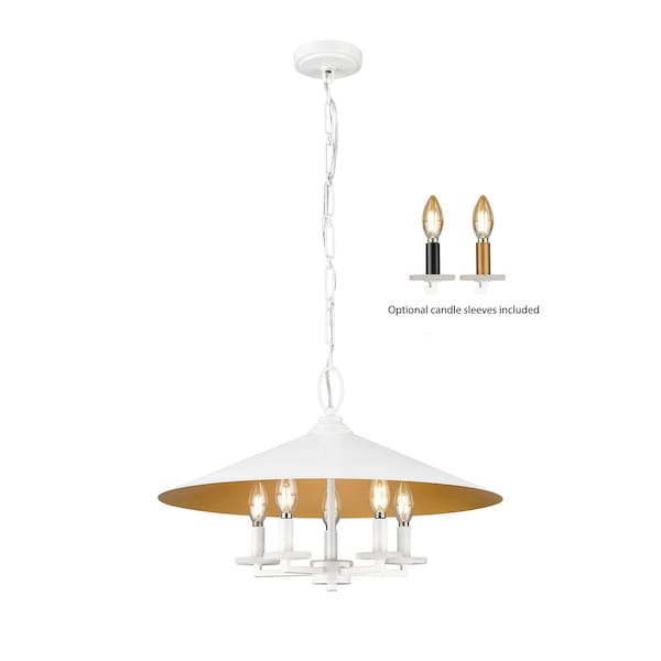 Z-Lite Rialto 5 Light Pendant, Matte White Outer, Signature Rubbed Brass Inner, 22 In W x 14.5 In H 1953-22MW - main