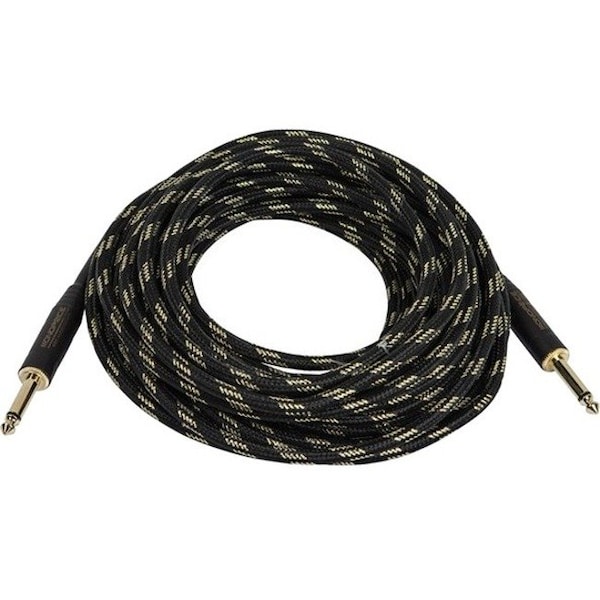 Monoprice 35ft. Cloth Series 1/4 inch T/S Male 20AWG Instrument Cable - Black & Gold 601435 - main