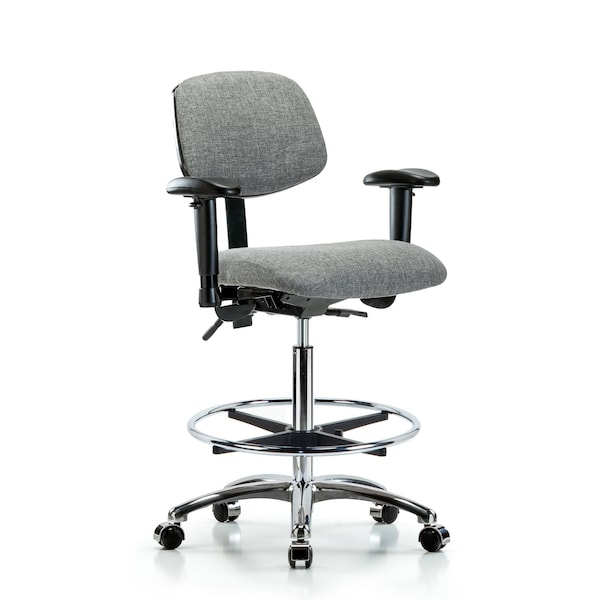 Blue Ridge Ergonomics Chair, Fab, Hi Bench, Chr AA CF Casters, Gry, 6-Way Adjustable, 26" to 35-1/2" Height, Grey BR-FHBCH-CR-T0-A1-CF-CC-F44 - main