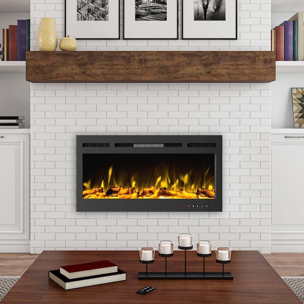 Northwest 36in Wall Mounted Electric Fireplace Recessed Heater with Front Vent, Remote, LED Flames 80-EFFV-2 - main