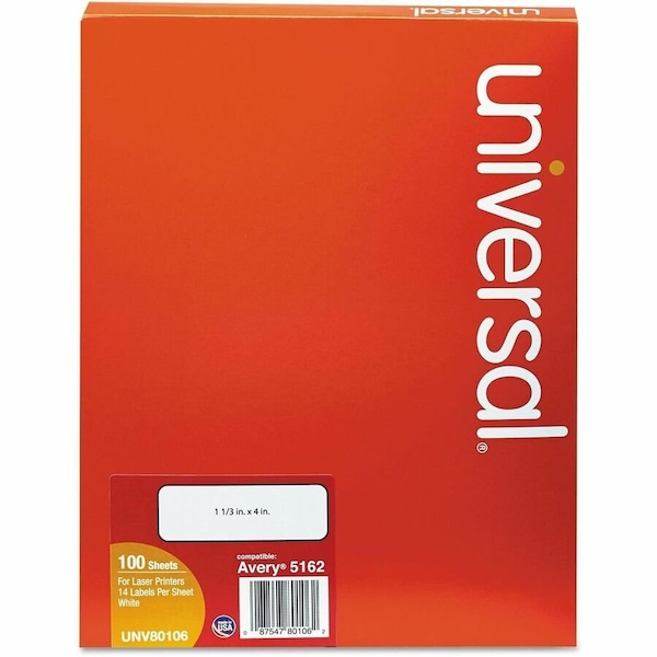 Universal LABEL, DT, 1 1/3X4,1400, WH, 100PK UNV80106 - main