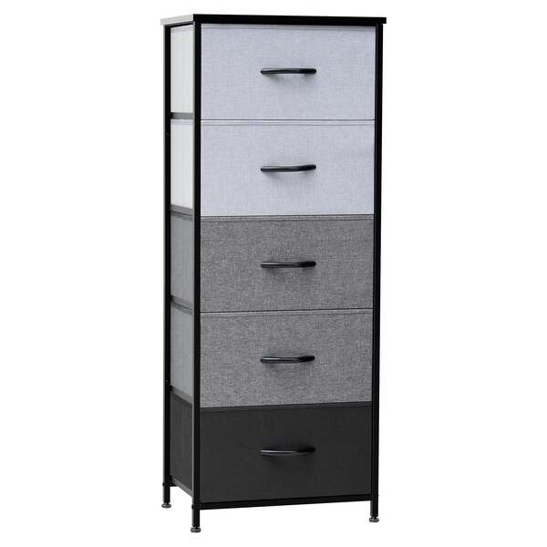 Homeroots 18" Gray and Black Steel and Fabric Five Drawer Chest 484681 - main