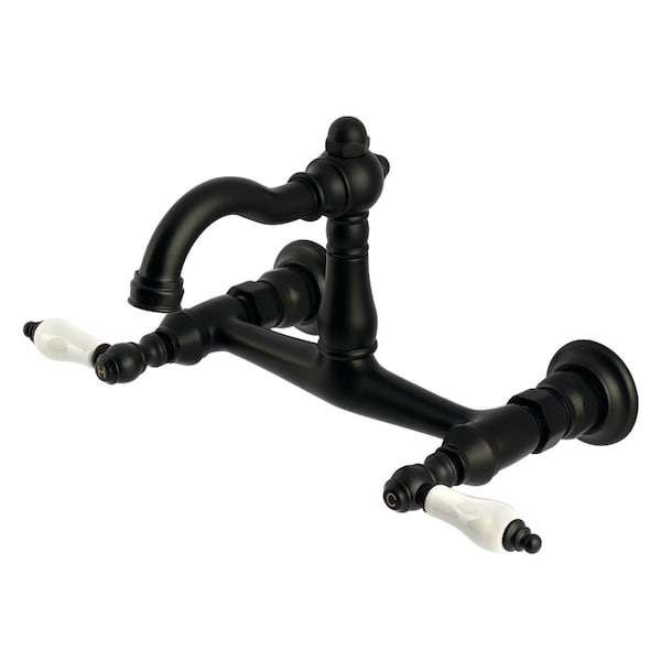 Kingston Brass Two-Handle Wall Mount Bridge Kitchen Faucet, Matte Black KS3250PL - main