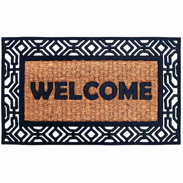 Gardenised Natural Coir and Non-Slip Rubber Doormat with Embossed Welcome Design, Classic Welcome QI004890 - main