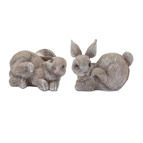Homeroots Set of Four 4" Gray and Brown Polyresin Rabbit Figurine Tabletop Sculpture, 4PK 518145 - main