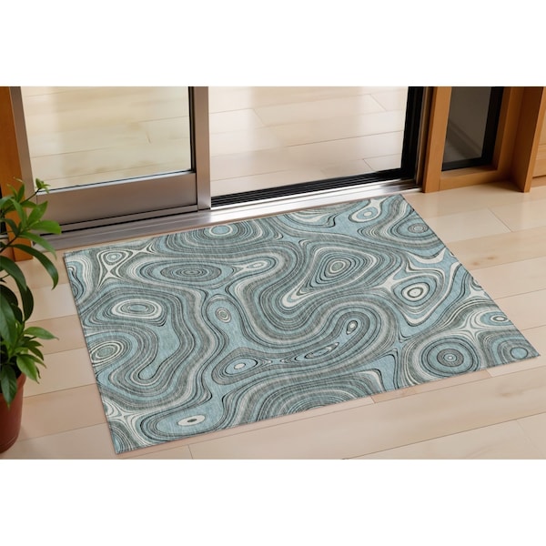 Homeroots 3' X 5' Sky Blue And Gray Geometric Washable Indoor Outdoor Area Rug 631401 - main