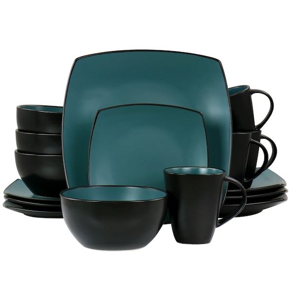 Gibson Elite Soho Lounge 16 Piece Matte Glaze Square Dinnerware Set in Teal 130934.16 - main